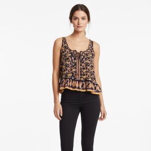 PATRONS OF PEACE Floral Sleeveless Top - Black and Orange